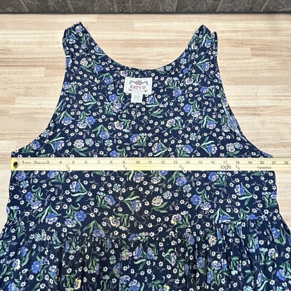 Katy D Dress Womens 14/16 Jumper Dress Pockets 90s Floral Blue Purple Midi Dress - Picture 6 of 9
